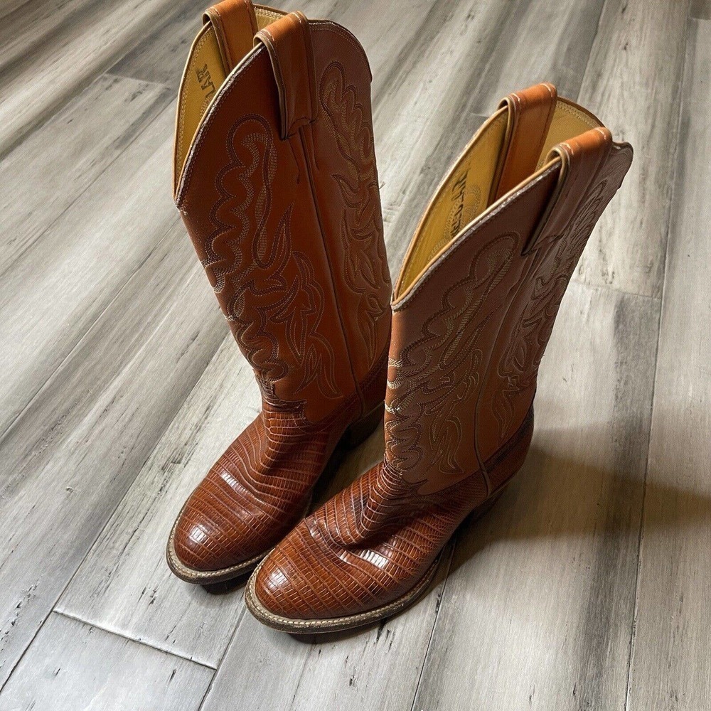 Justin Crocodile Heeled Boots Women's Brown & Burnt Orange Size 4.5 C - Picture 3 of 6